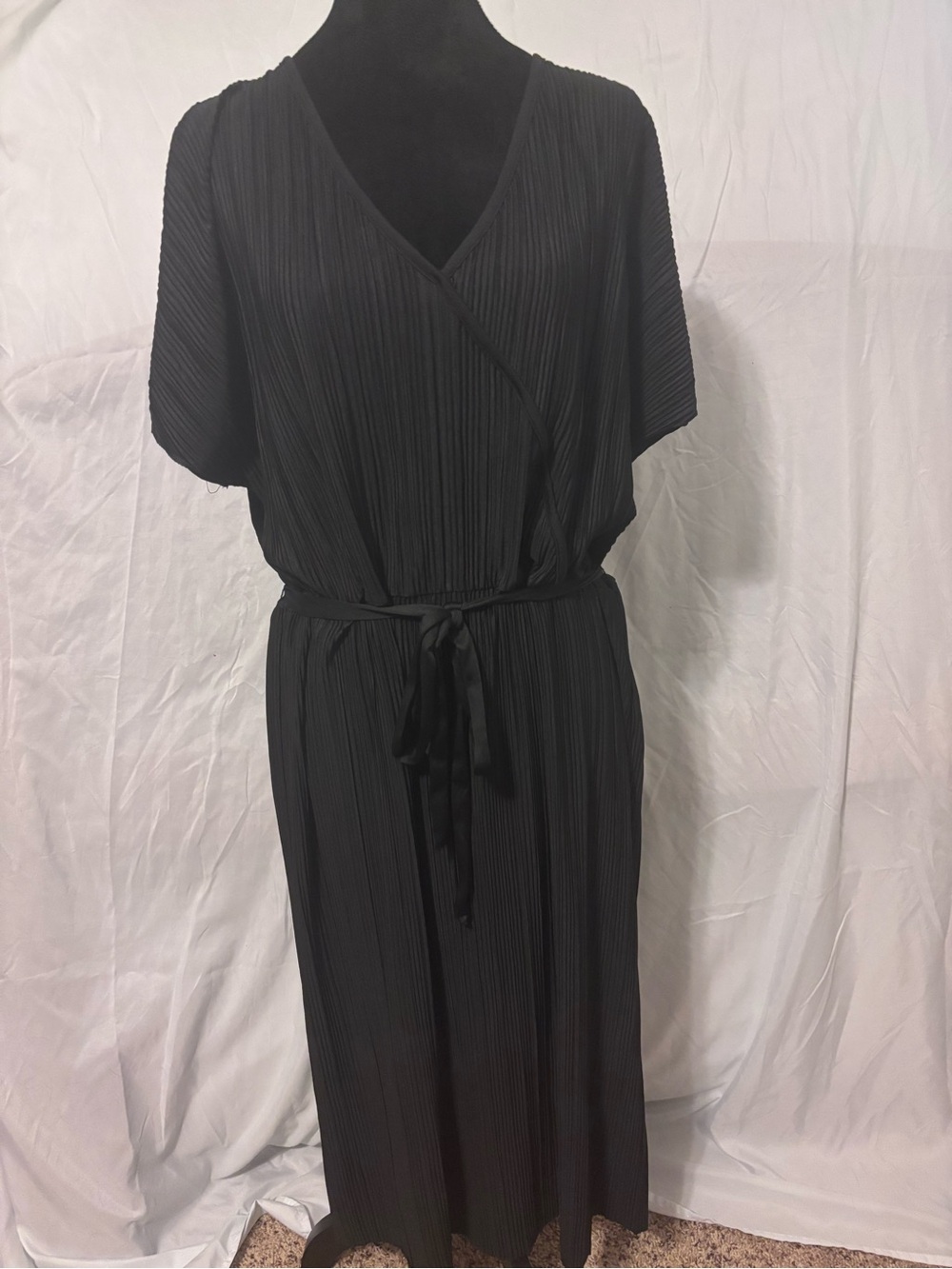 Serra Black Pleated Wrap-Style Maxi with Self-Tie Waist